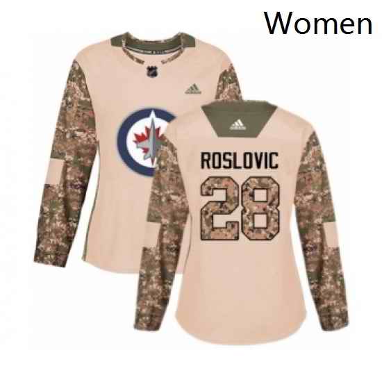 Womens Adidas Winnipeg Jets 28 Jack Roslovic Authentic Camo Veterans Day Practice NHL Jersey
